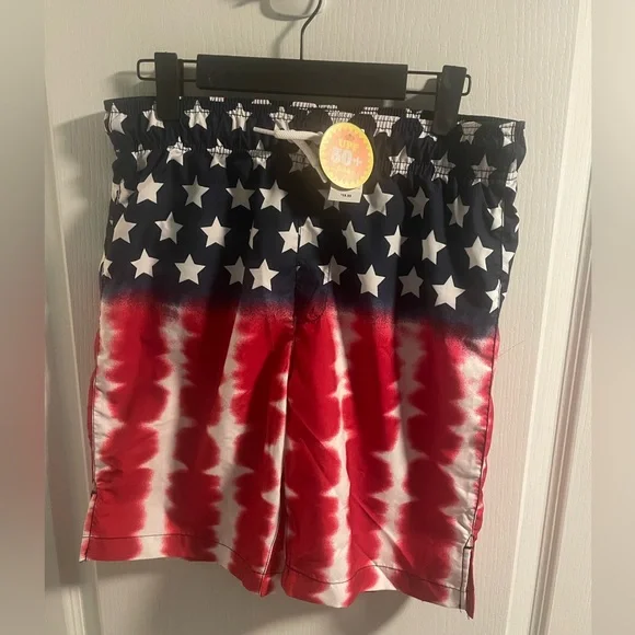 NWT Children’s Place Sport American Flag Patriotic Youth Boys Swim Trunks, XXL - Picture 1 of 9